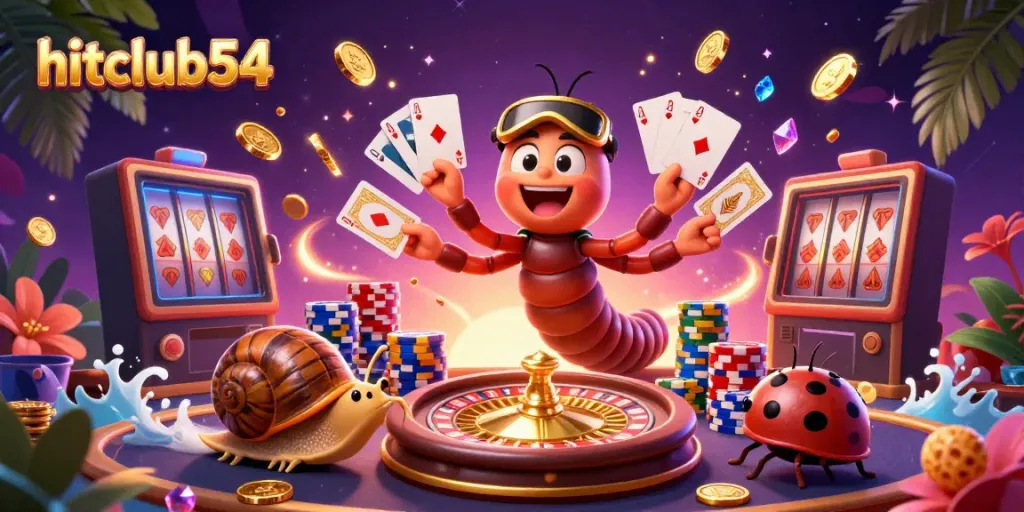 Experience the excitement of hitclub54 with a lively casino scene featuring vibrant characters and dynamic gameplay.