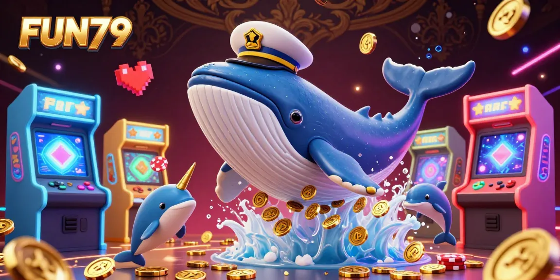 Engage in thrilling gaming with FUN79's vibrant illustration of the casino's energetic atmosphere featuring characters and elements.