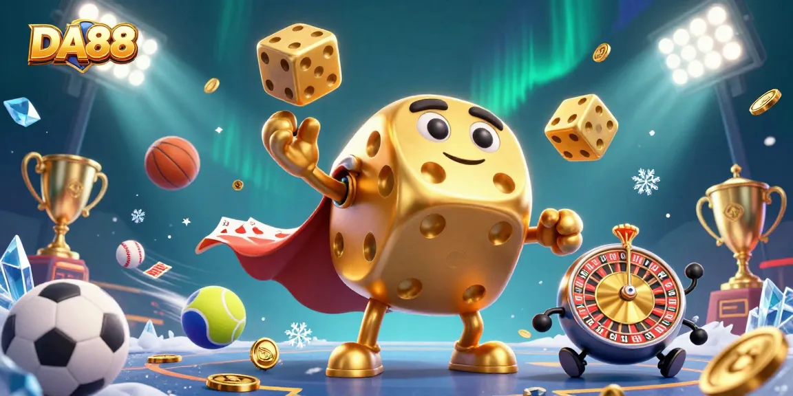 Experience the thrill of DA88 with an engaging 3D sports betting illustration showcasing dynamic game elements.