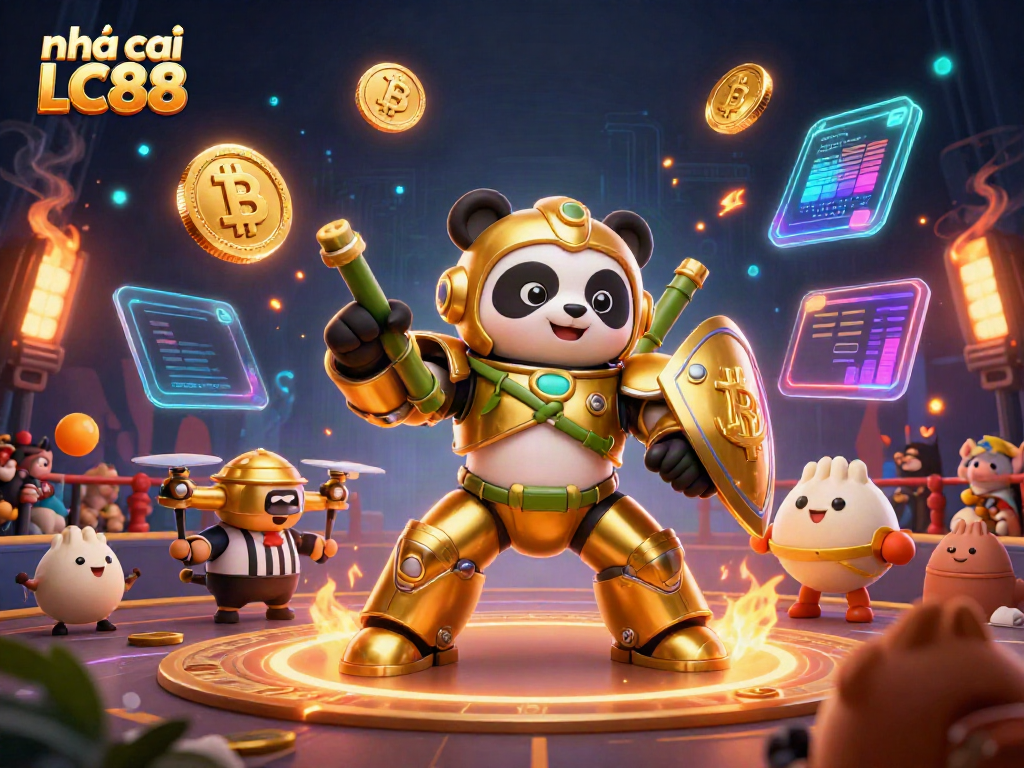 Experience the excitement of nhà cái LC88 with a vibrant 3D casino scene featuring colorful characters and dynamic gaming elements.