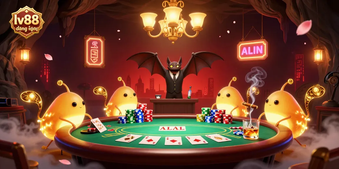 Experience thrilling gameplay at lv88 đăng nhập with a vibrant cave casino illuminated by glowworms and a bat dealer.