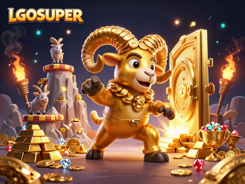 Experience the golden excitement of LGOSUPER with a dynamic 3D scene showcasing lavish casino treasures.