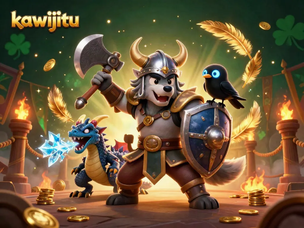 Engage with kawijitu's vibrant casino atmosphere featuring powerful characters in an action-packed scene.