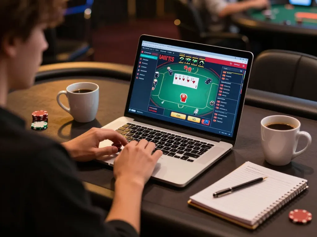 Person engaged in online gambling at home, exploring nhacaiuytinn strategies with a laptop.