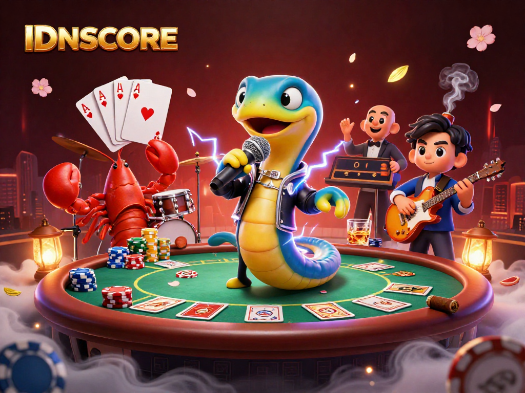 Experience thrilling gameplay with IDNSCORE in an underwater casino featuring dynamic characters and vibrant symbols.