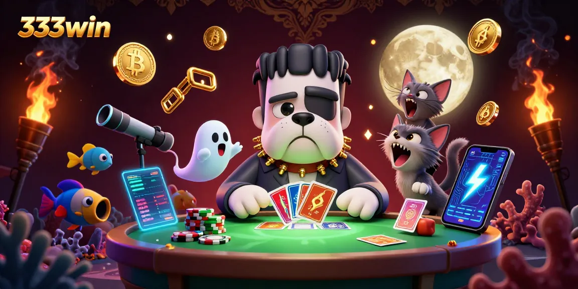 Experience the thrill of 333win with a 3D cartoon scene featuring a revolutionary monster dealer and underwater treasures.