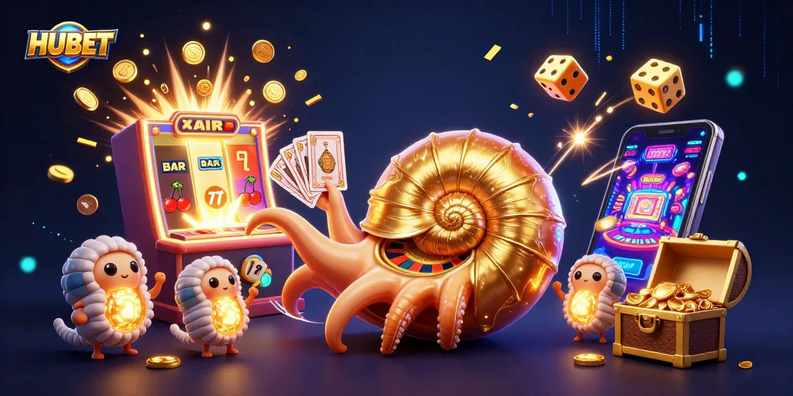 Experience HUBET excitement with a vibrant, dynamic casino scene filled with winning elements.
