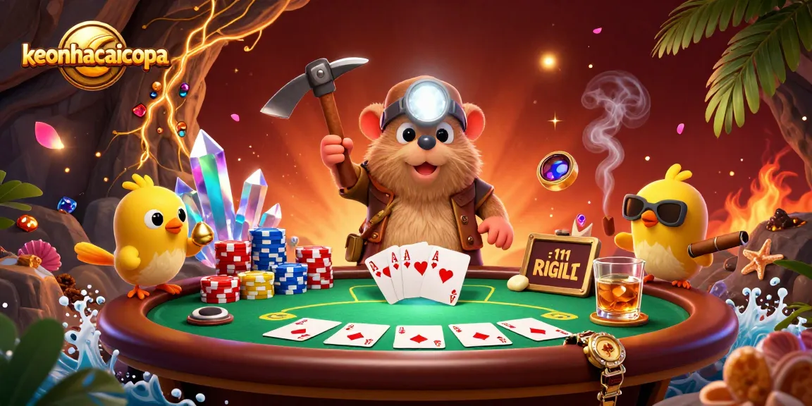 Engaging scene of keonhacaicopa showcasing a treasure hunter mole and poker elements in a casino atmosphere.