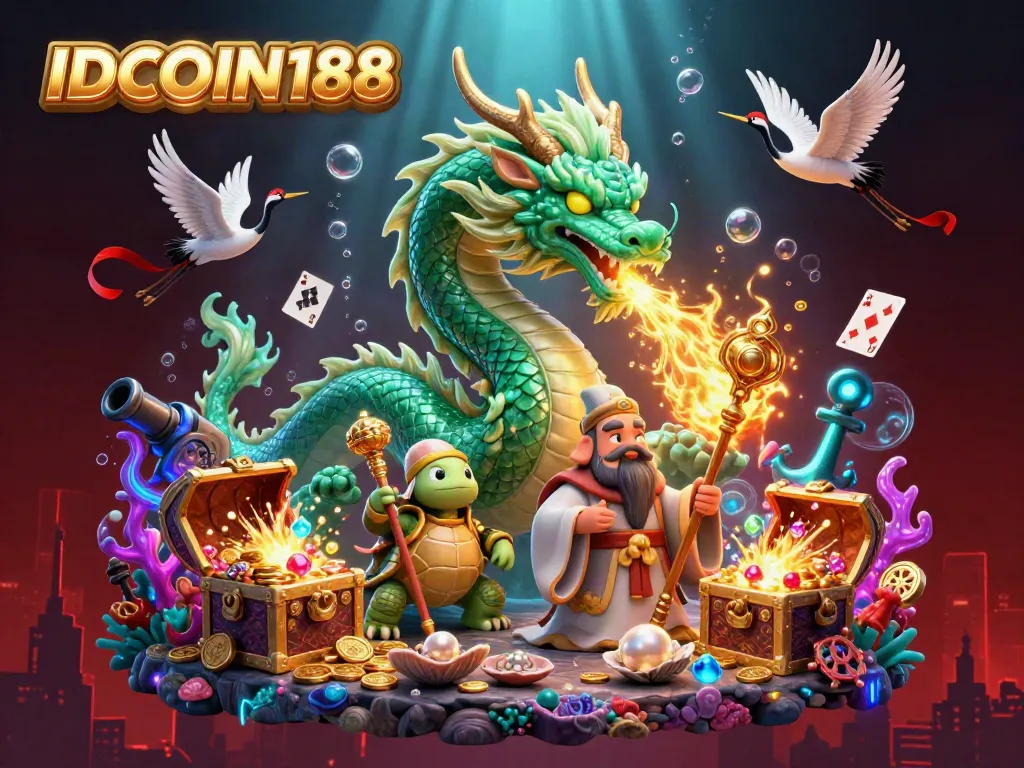 Experience the thrilling excitement at IDCOIN188 with vibrant game elements and characters in a fantasy scene.