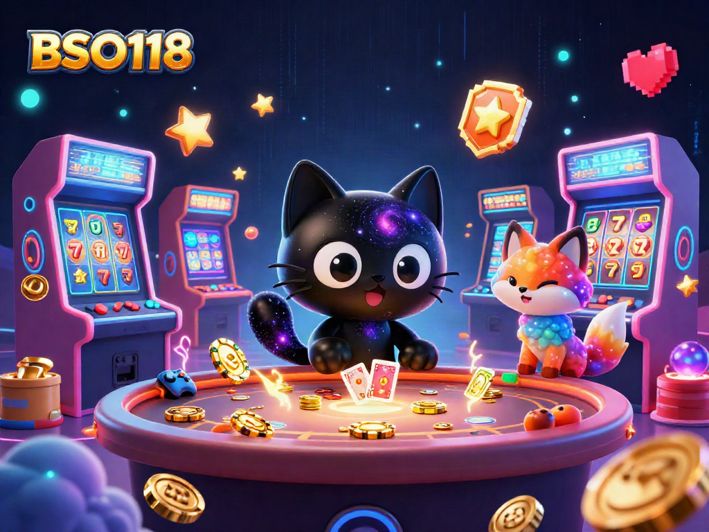 Engage with BSO118's vibrant cosmic slot gaming experience featuring dynamic characters and arcade elements