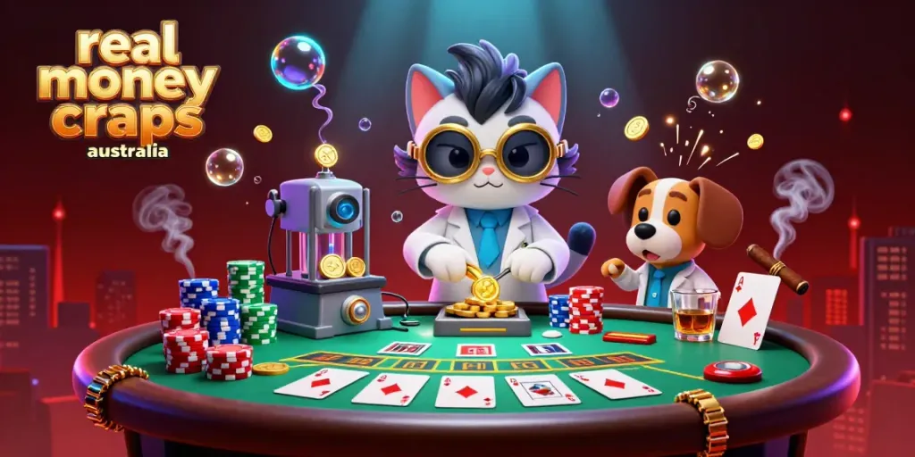 Experience thrilling real money craps Australia with vibrant characters and exciting casino elements.
