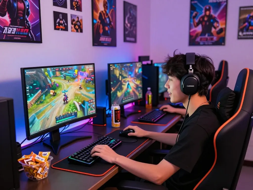 Engaged player enjoying autowin88 online gaming experience with modern setup.