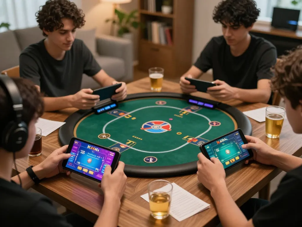 KADAL 778 players engaging in mobile gaming strategies from home setup with laptops and tablets.