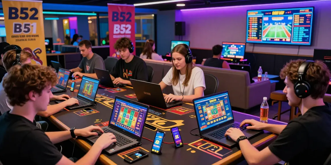 B52 online gaming players enjoying diverse casino games in a vibrant atmosphere.