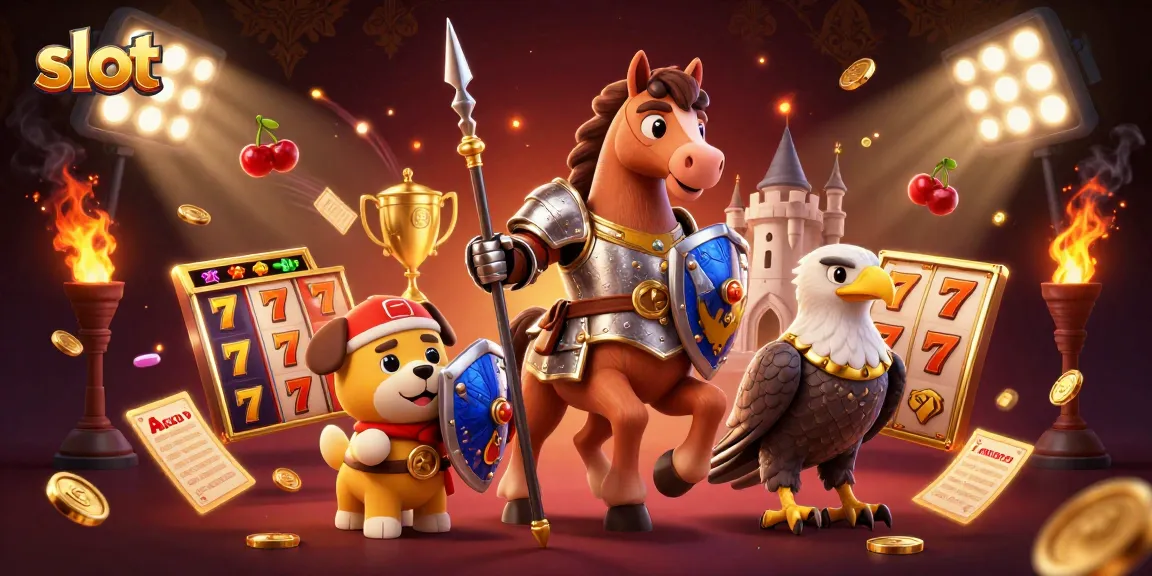Putar slot yang mendebarkan dengan ksatria dan anak anjing dalam ilustrasi kasino yang cerah ini.