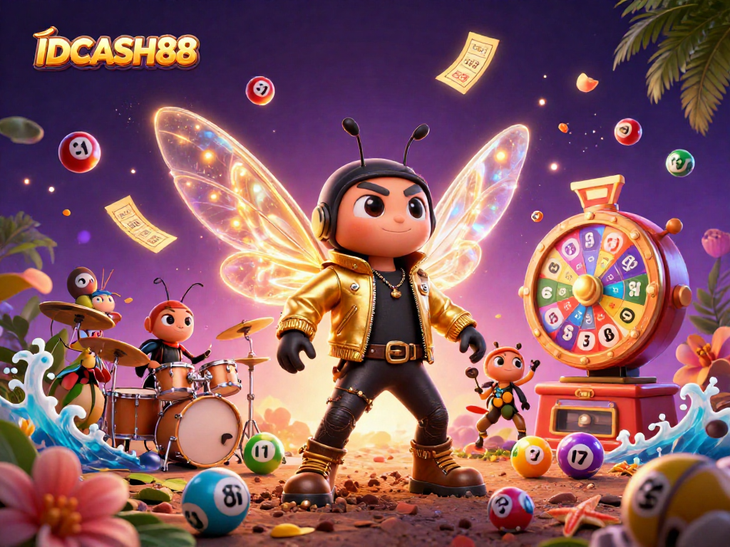 Experience the thrilling gameplay atmosphere of IDCASH88 with vibrant lottery effects and dynamic character interactions.