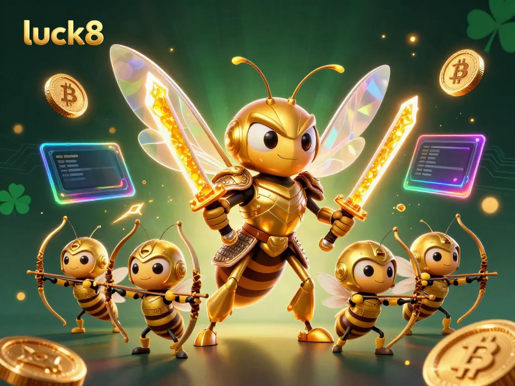 Experience thrilling wins with luck8 in a vibrant 3D casino scene featuring epic characters and crypto elements.