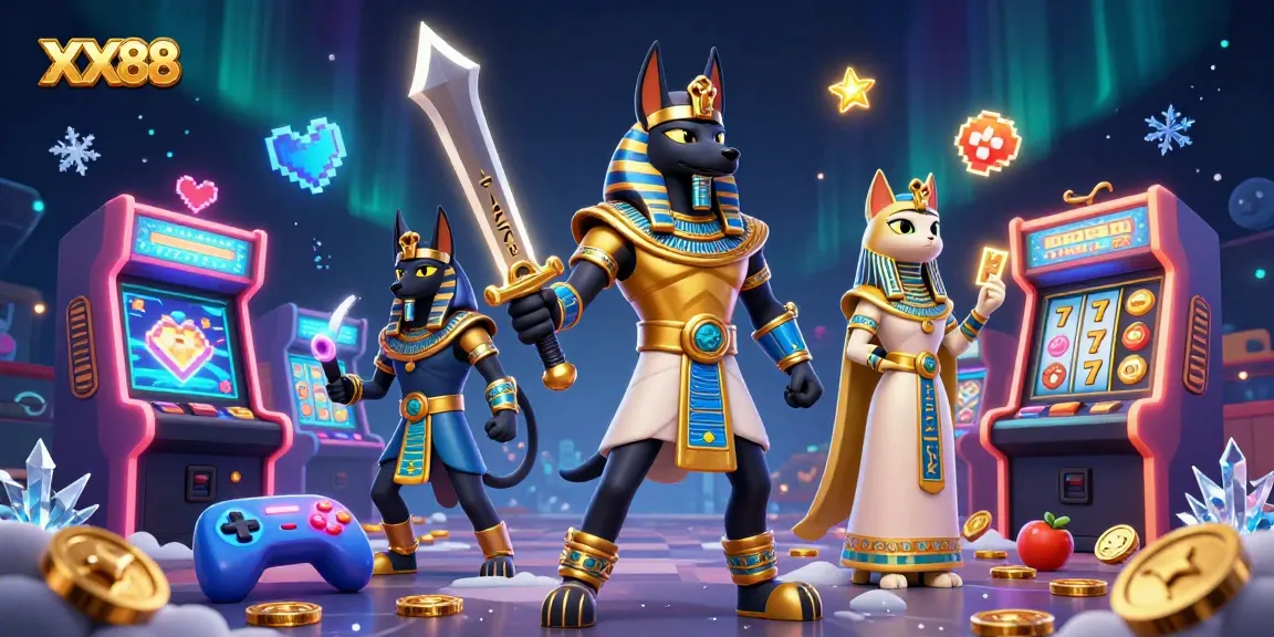 Spin the slots at XX88 and win big with Anubis and Bastet in a magical casino world.