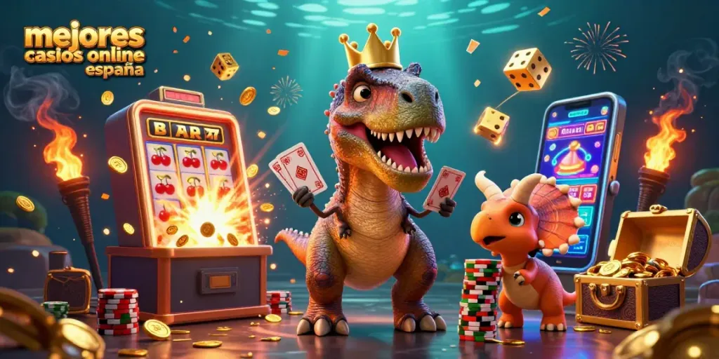 Juega en los mejores casinos online España con divertidos personajes de dinosaurios y jackpots brillantes.