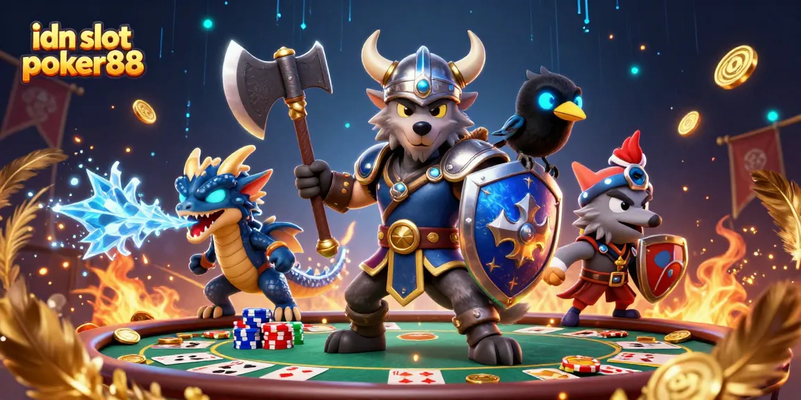 Play idn slot poker88 with a vibrant scene of characters in an exciting casino setting.