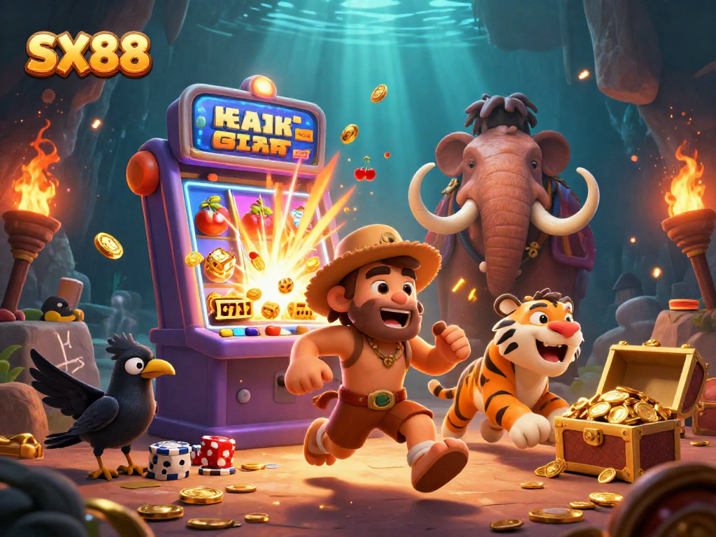 SX88 game action featuring a vibrant casino scene with characters and winning symbols