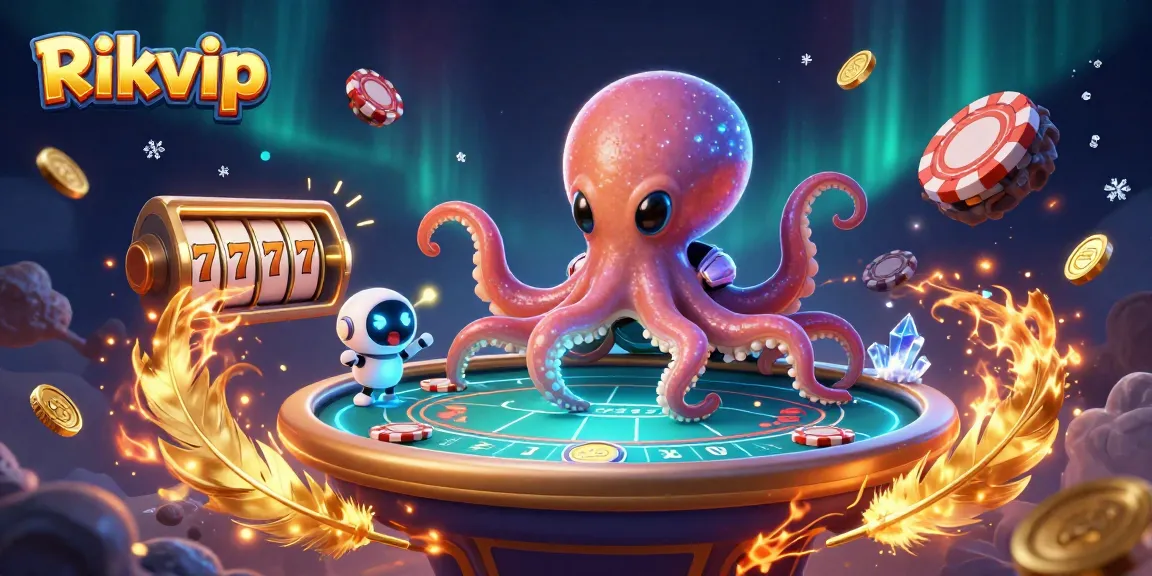 Play exciting games at Rikvip with an alien octopus and robot companion in an immersive 3D casino world.