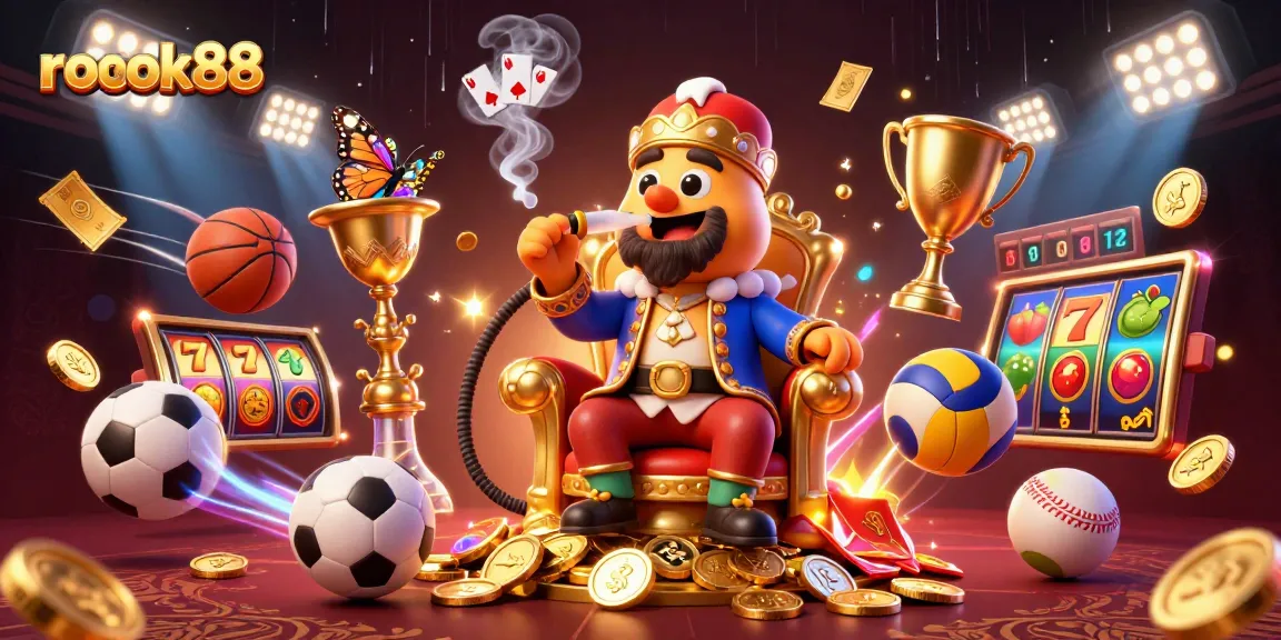 Engage with rokok88 in this vibrant casino scene showcasing talented gamers and thrilling sports elements.