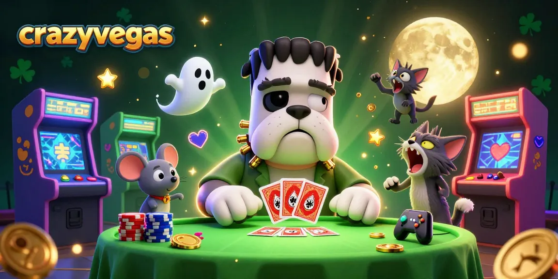 Experience crazyvegas with a thrilling card game scene featuring unique 3D characters and vibrant casino elements.