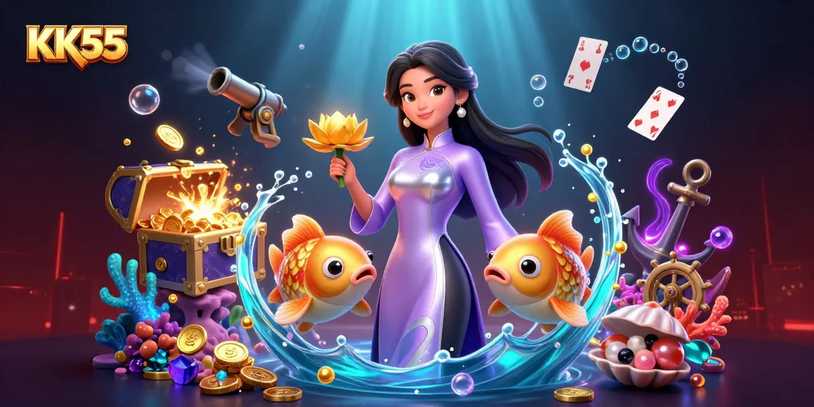 Experience the excitement of KK55 with vibrant online casino elements in a captivating 3D scene.