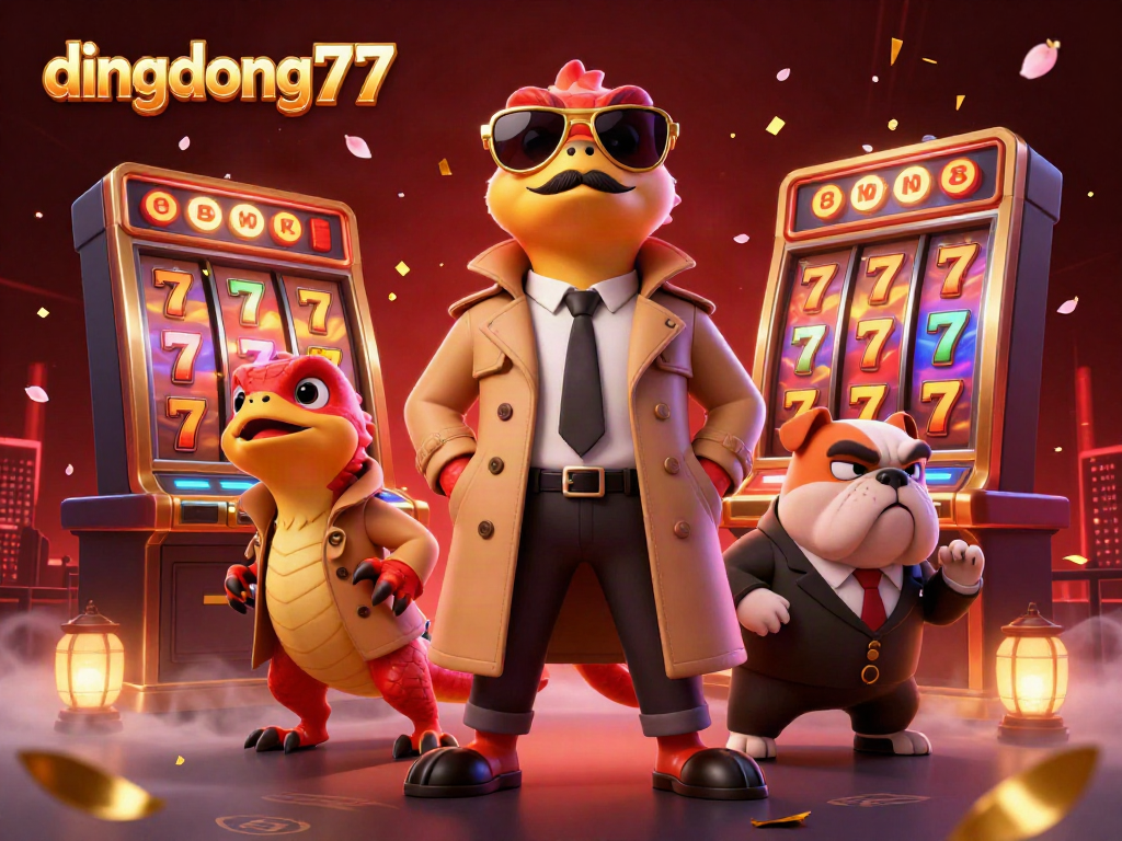Experience thrilling gameplay at dingdong77 with cartoon raptors and vibrant casino elements.
