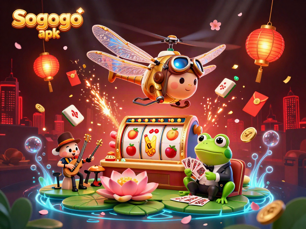 Play and win with Sogogo apk at this vibrant lily pad casino filled with slots and card games.