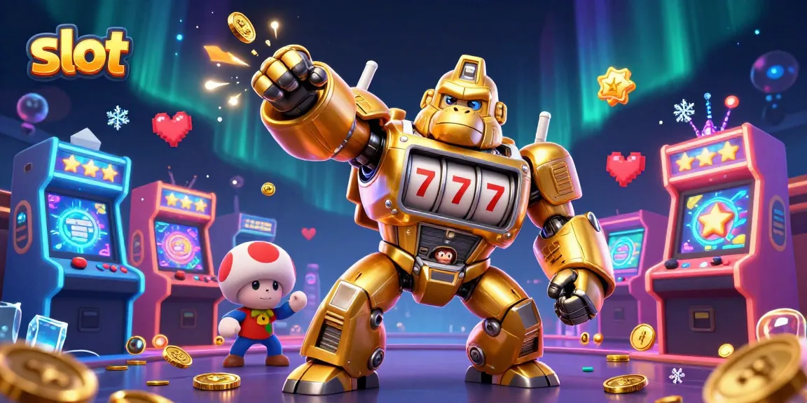 Experience thrilling slot action with a golden gorilla mech bursting with coins in this dynamic casino scene.