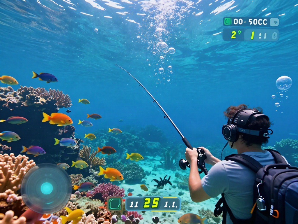 Engaging scene of a player in lại là Bắn cá đổi thưởng, surrounded by colorful fish and underwater elements.
