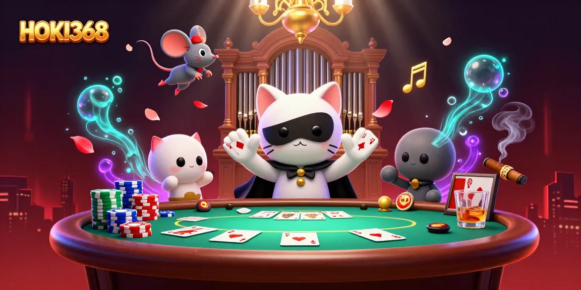 Experience the excitement of HOKI368 with a vibrant 3D casino scene full of action and classic gaming elements.