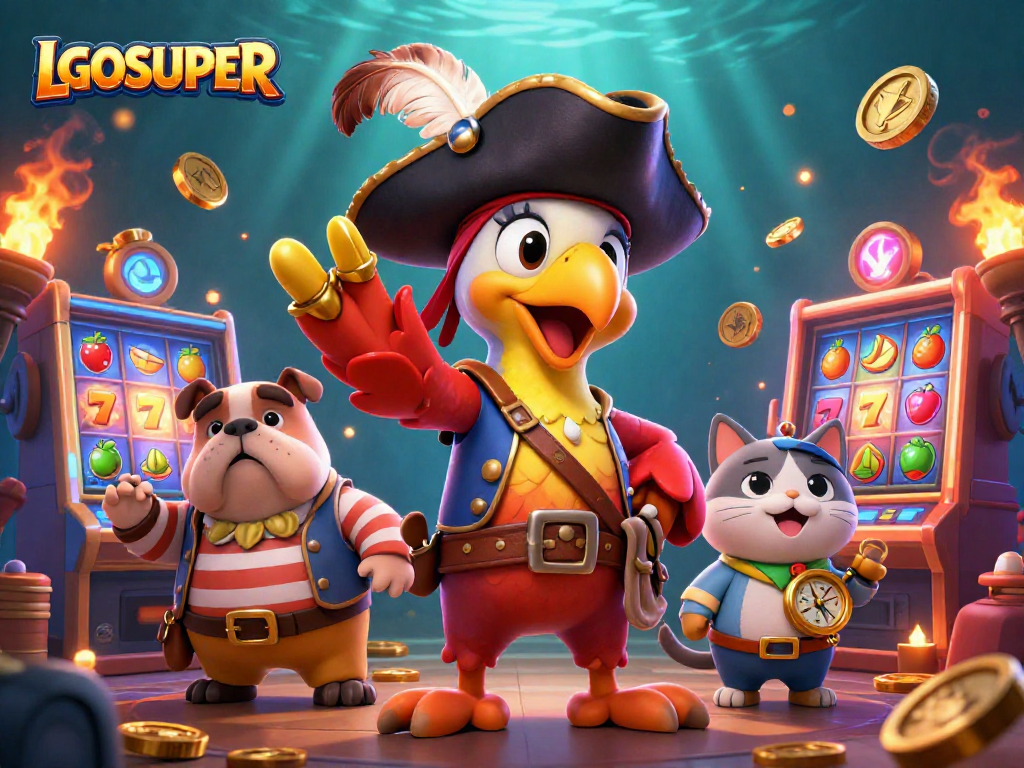 Engage with LGOSUPER for a thrilling slot experience featuring vibrant 3D casino elements.