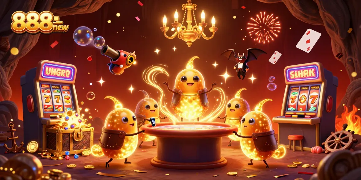 Experience thrilling gameplay at 888new with vibing glowworms in a vibrant casino scene.