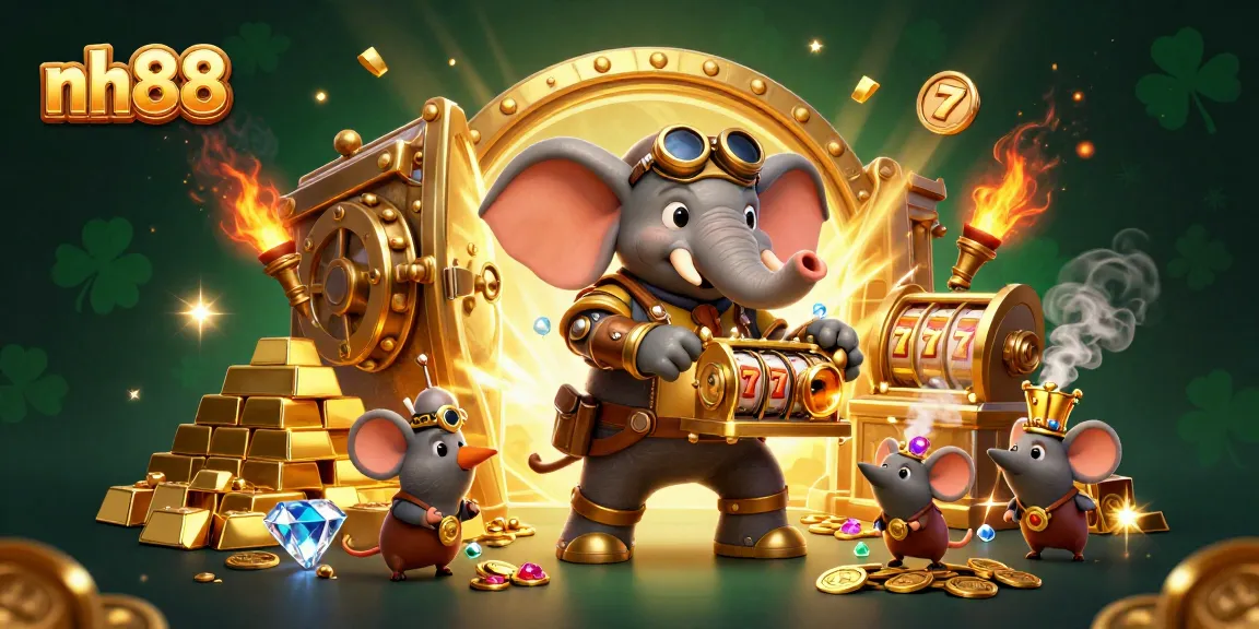 Spin the golden slot machine at NH88, featuring a steampunk elephant and treasures galore.