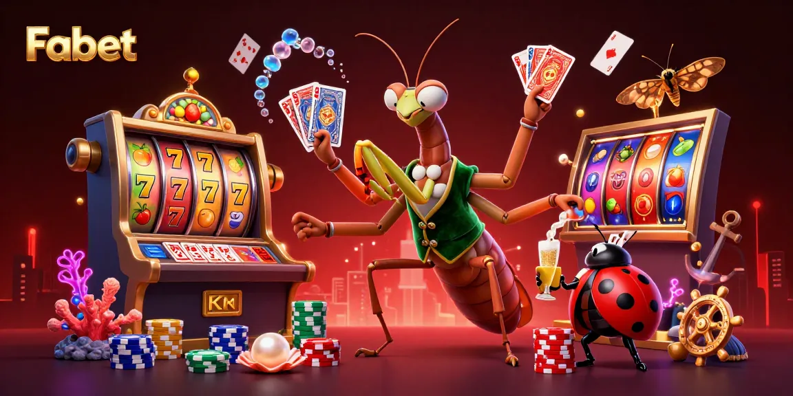 Fabet showcases a vibrant casino scene with animated characters managing slots and cards.