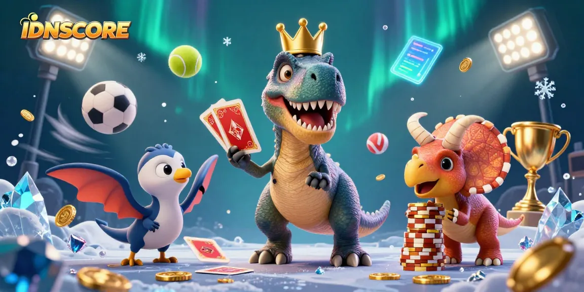 Engage in the thrills of sports betting with IDNSCORE, featuring dynamic betting scenes and friendly characters.
