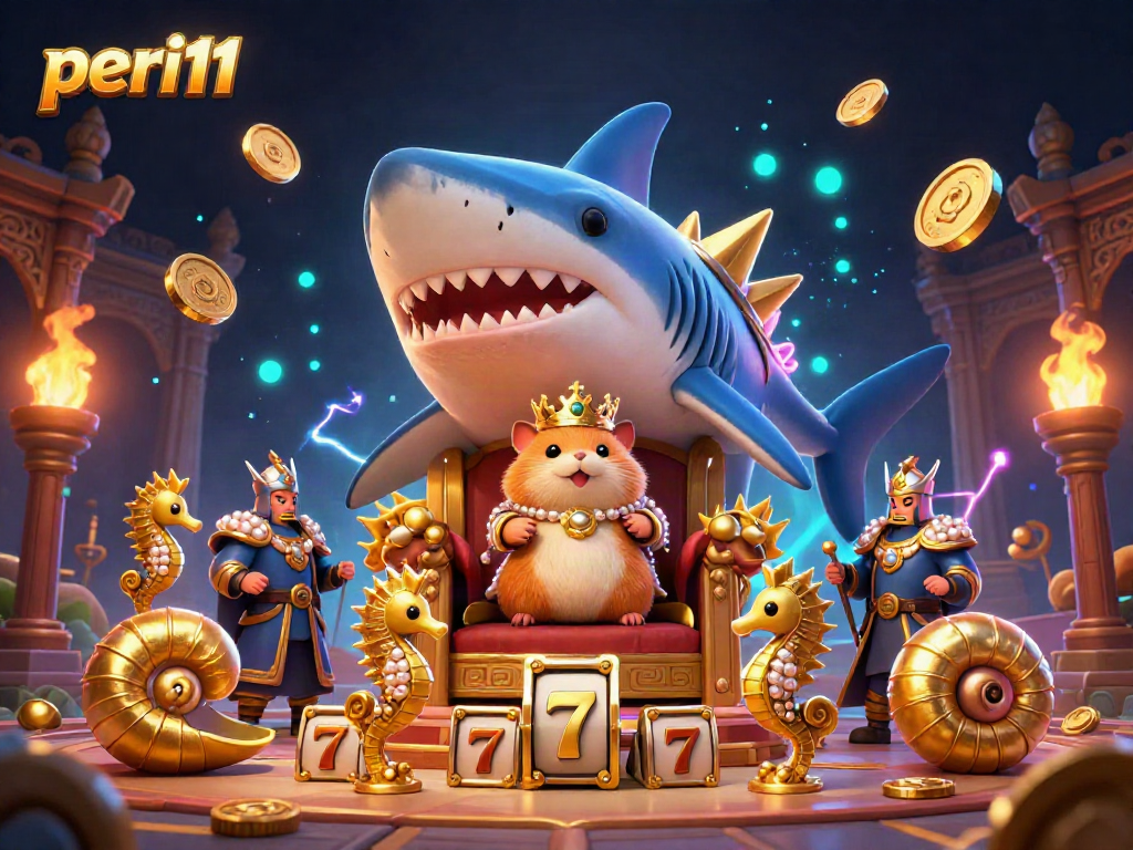 Experience a thrilling gaming adventure with peri11, where golden hamster king faces vibrant slot reels in 3D.