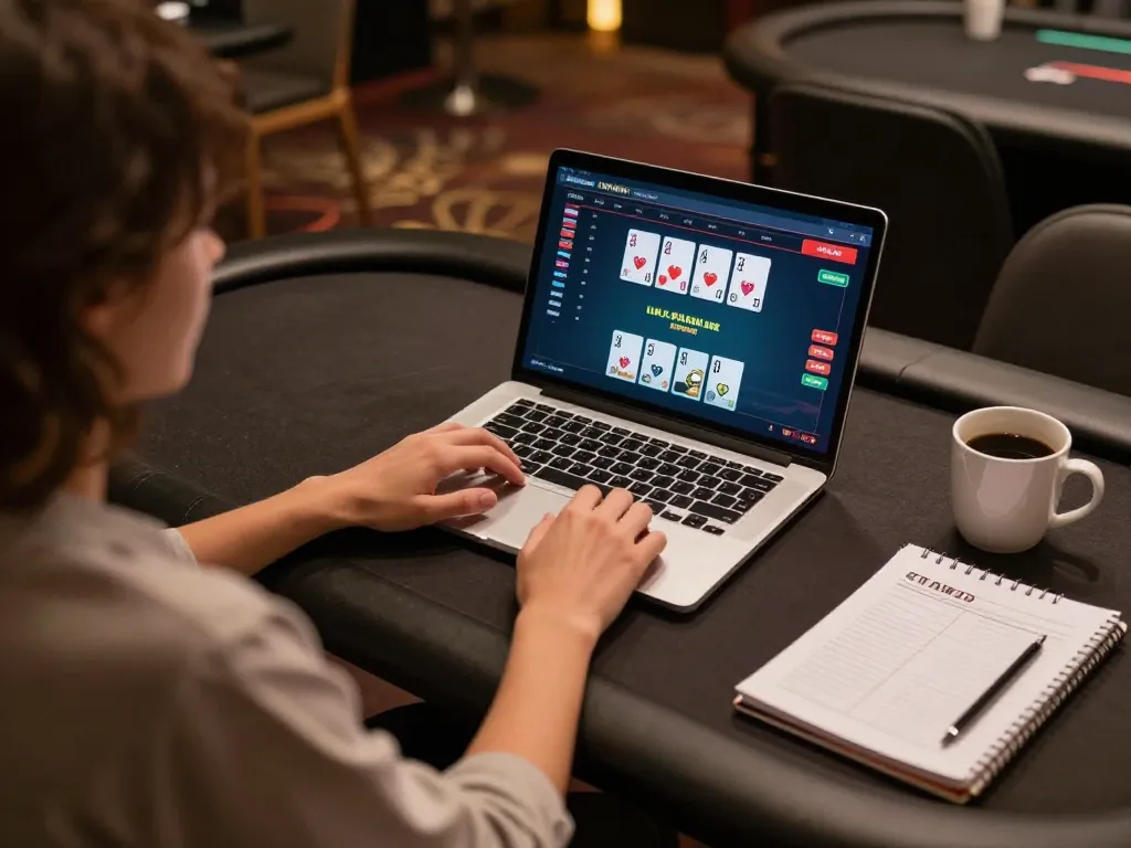 Player enjoying an engaging QH88go online poker game at home with strategy notes