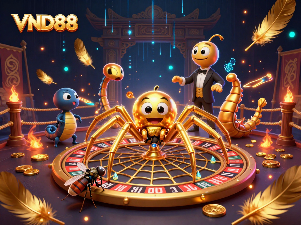 Experience thrilling gameplay at VND88, featuring a golden spider and interactive roulette web.