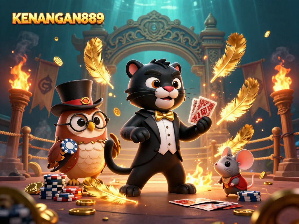 Experience exciting card games at KENANGAN889 with stylish characters surrounded by vibrant casino action.