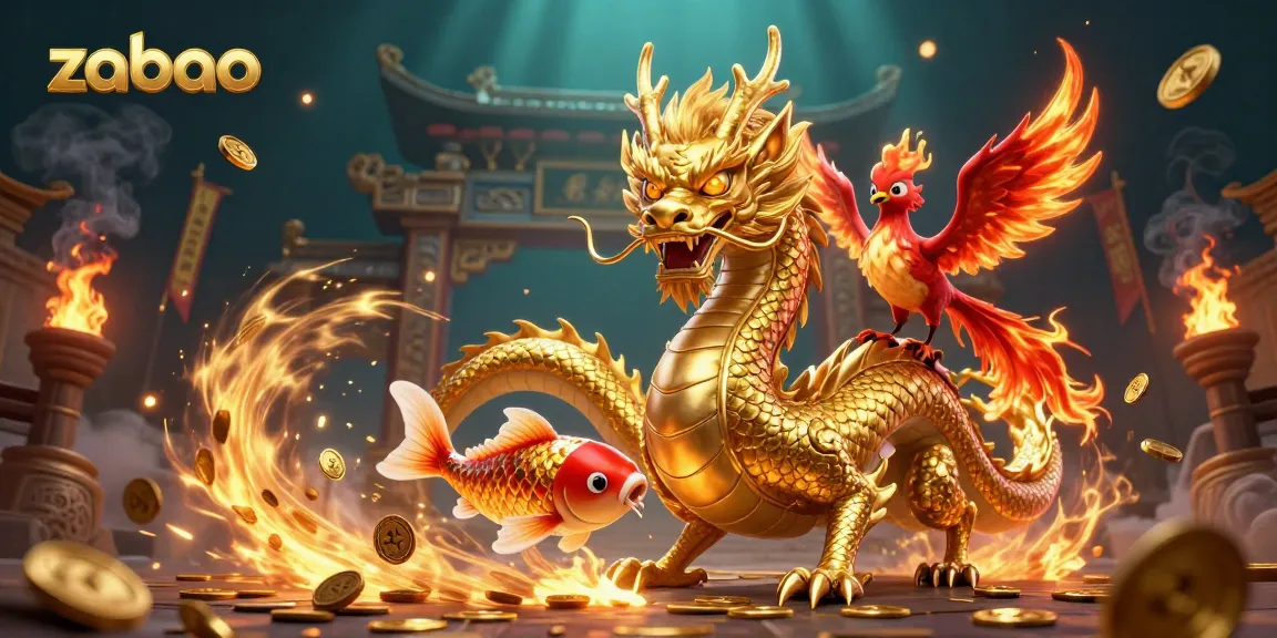 Engage with zaobao's thrilling casino experience featuring a powerful dragon and vibrant characters.