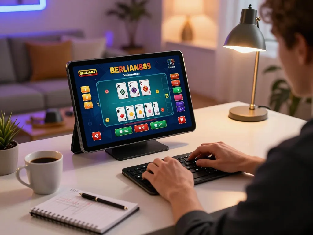 Engaging in BERLIAN889 Daftar online casino games from a stylish home setting.