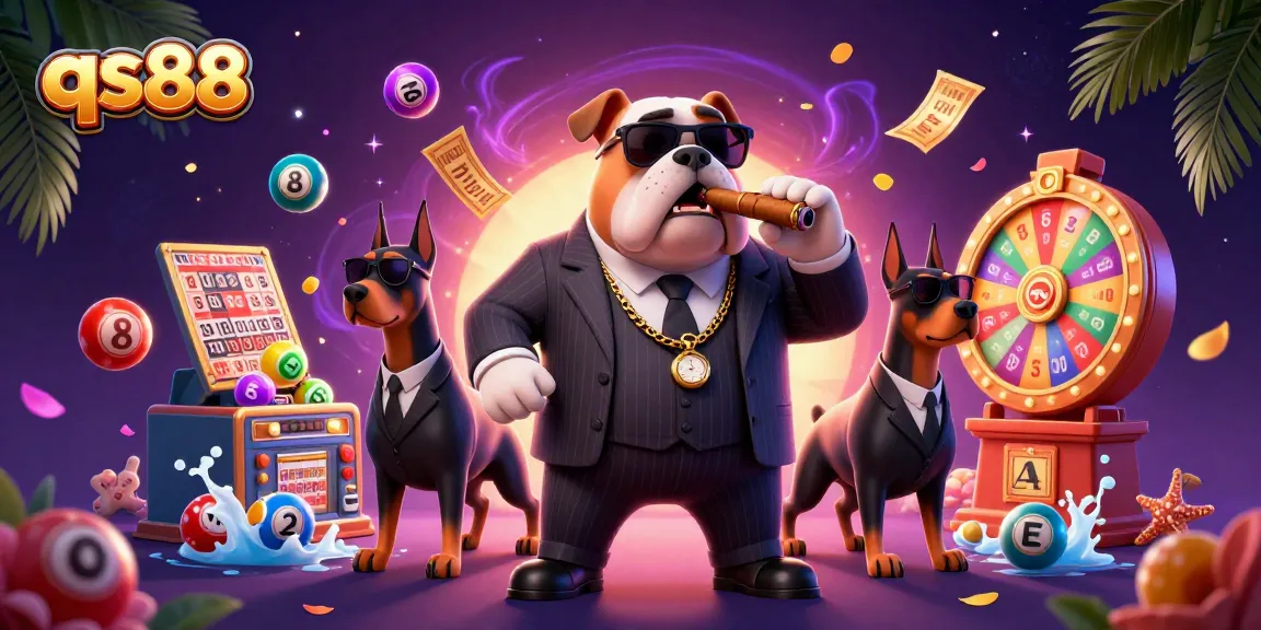Experience the thrill of qs88 with dynamic lottery elements and a charismatic mafia dog in this vibrant casino scene.