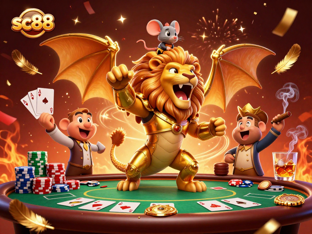 Winning strategies at sc88 captured in a vivid poker scene with a dynamic chimera and mouse jockey.