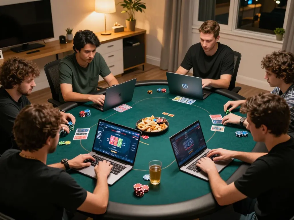 LGO GOAL engaging online poker game setup showcasing players concentrating on virtual cards and chips.