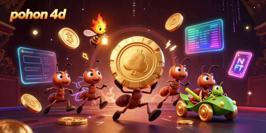 Witness the excitement of pohon 4d with playful ants pulling a massive chip heist in a crypto casino scene.