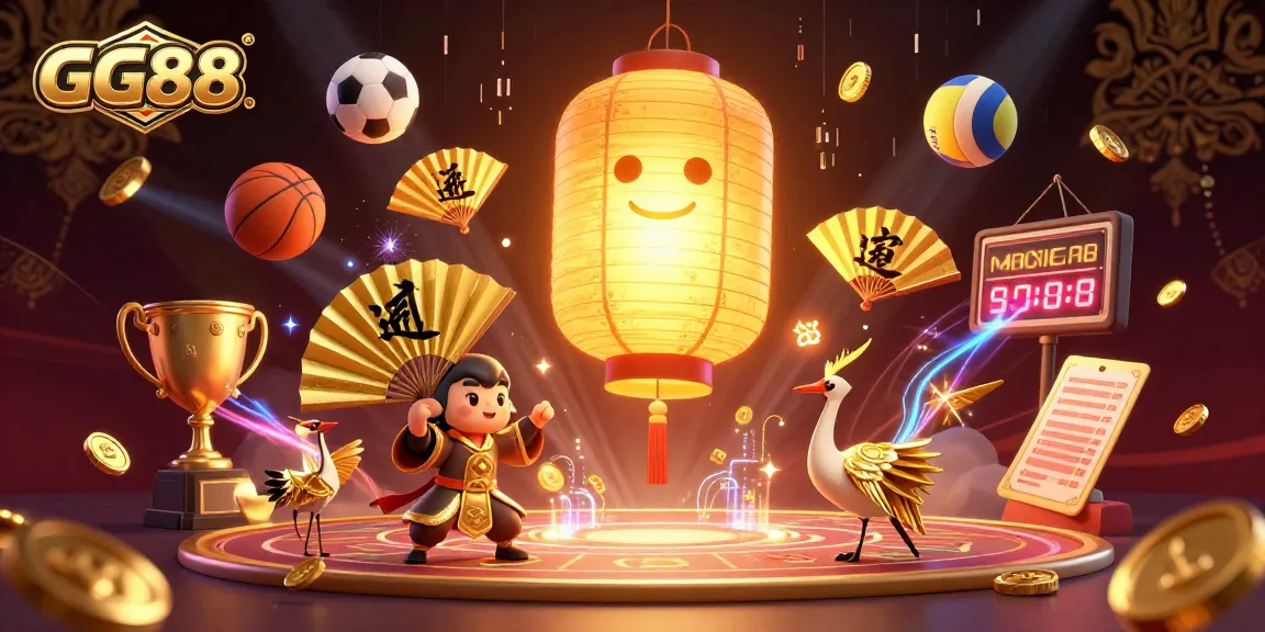 Experience the vibrant energy of GG88 with a golden lantern spirit in a bustling casino atmosphere.